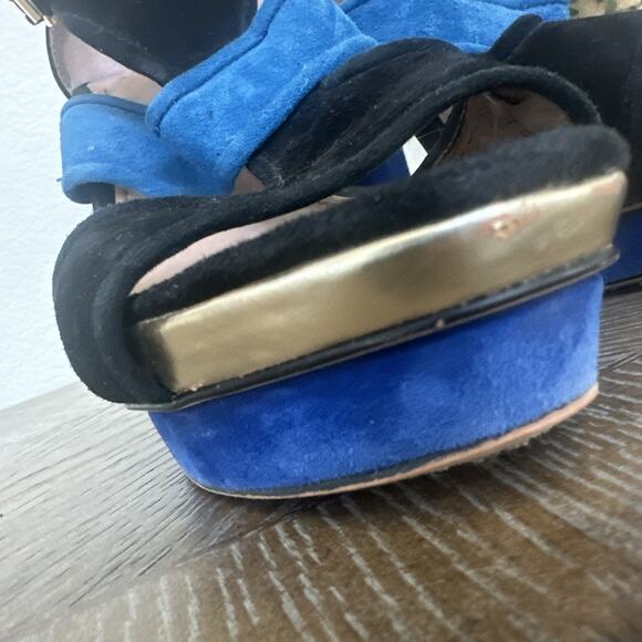 Vince Camuto Color Block Bue Black Suede Platform Sandals Heels Size 8.5 Shoes - Picture 5 of 11